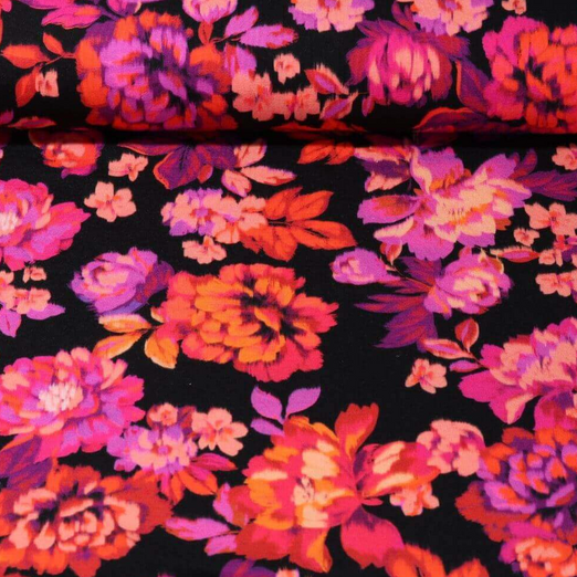 Jersey - Digitaldruck Blüten Schwarz