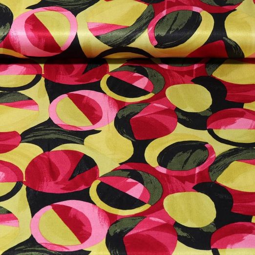 Satin de viscose - Rétro Vert citron Rose vif