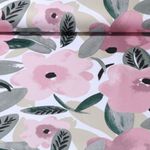 Baumwoll Canvas - Köper Große Blüten Ecru Rosa