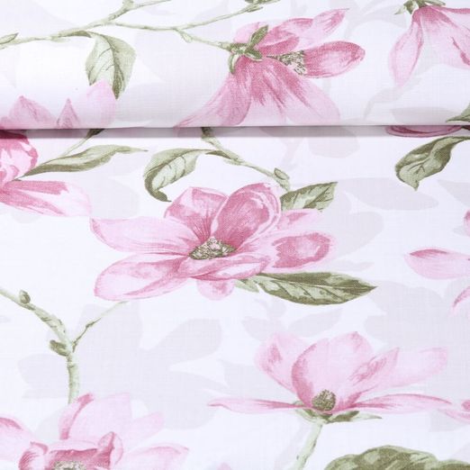 Toile Canevas Enduite - Fleurs de magnolia Blanc Rose