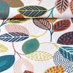 Baumwoll Canvas - Leinenlook Blätter Ecru Multicolor