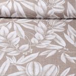 Baumwoll Canvas - Blätter Siebdruckoptik Taupe