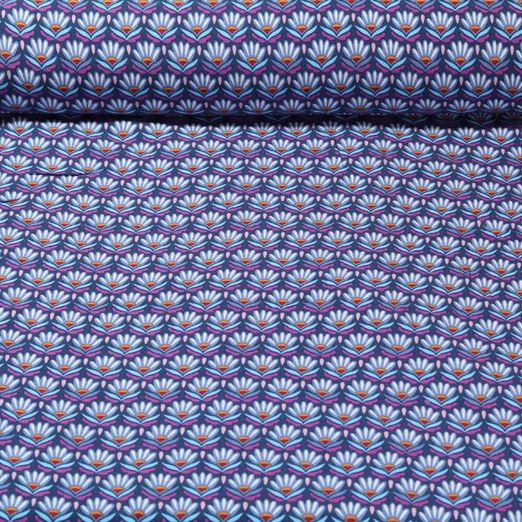 Popeline de viscose - Fleurs rétro Bleu marine foncé