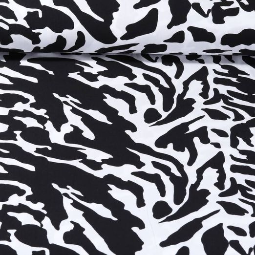 Popeline de viscose - Camouflage Noir Blanc