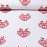 Toile canevas aspect lin - Maison de campagne Coeurs Gris clair Rouge