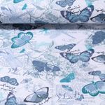 Bio Sommersweat - Digitaldruck French Terry Schmetterlinge Weiß Blau