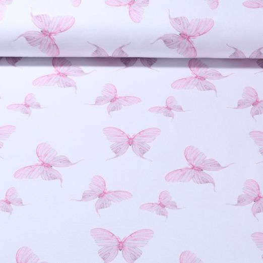 Jersey bio - Papillons en aquarelle Blanc Rose