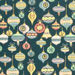 Katoenen popeline - Kerstballen Mix Petrol Goud