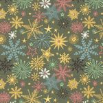 Katoen Popeline - Sterren en kristallen Khaki Goud