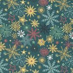 Popeline katoen - Sterren en kristallen petrol goud