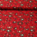 Baumwoll-Popeline - Weihnachtskränze Rot Gold