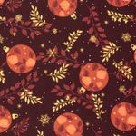 Popeline de coton – Boules de Noël et branches Bordeaux doré