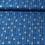 Baumwoll-Popeline - Weihnachtsbäume Karo Royalblau Gold