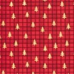 Katoen popeline - Kerstbomen ruit rood goud
