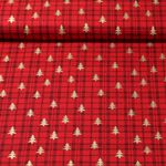 Baumwoll-Popeline - Weihnachtsbäume Karo Rot Gold