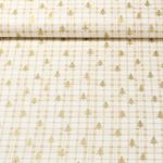 Baumwoll-Popeline - Weihnachtsbäume Karo Wollweiß Gold