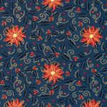 Popeline Coton - Étoiles de Noël et Houx Bleu Doré