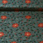 Baumwoll-Popeline - Weihnachsterne Und Ilex Dunkelgrün Gold