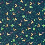 Popelín de algodón - hojas de ciervo azul marino dorado