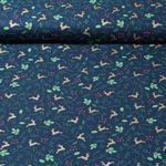 Baumwoll-Popeline - Hirsche Blätter Navy Gold