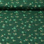 Baumwoll-Popeline - Hirsche Blätter Tannengrün Gold
