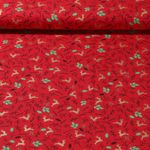 Baumwoll-Popeline - Hirsche Blätter Rot Gold