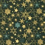 Katoenen popeline - sterrenmix donkergroen goud