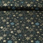Baumwoll-Popeline - Sterne Mix Dunkelgrün Gold