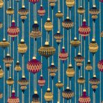 Popeline de coton - Décorations de Noël bleu pétrole et or