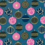 Popeline de coton - Boules de Noël bleu pétrole or
