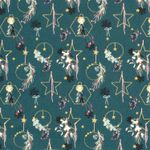 Popeline de coton - décoration de Noël vert pétrole doré