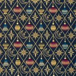 Popeline de coton - Noël Losanges Boules Marine Or