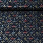 Baumwoll-Popeline - Weihnachten Rauten Kugeln Navy Gold