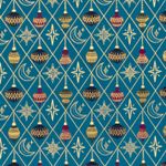 Popeline de coton - Noël Losanges Boules Petrol Or