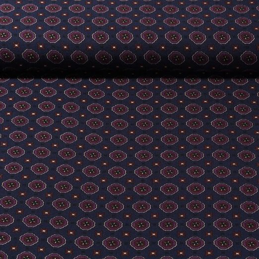 Twill de viscose - Ornements Bleu marine foncé