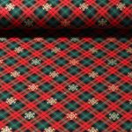 Baumwoll-Flanell - Schneekristalle Rot