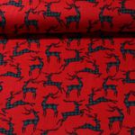 Baumwoll-Flanell - Karo Hirsche Rot