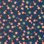 Popeline de coton - Cristaux et roses bleu or