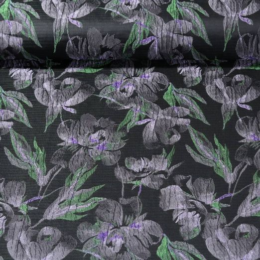 Tissu robes et blouses - Jacquard Fleurs Noir Violet