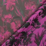 Tela para blusas y vestidos - Jacquard flores negro y rosa