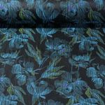 Tissu robes et blouses - Jacquard Fleurs Noir Turquoise-0