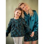 Tissu robes et blouses - Jacquard Fleurs Noir Turquoise-2