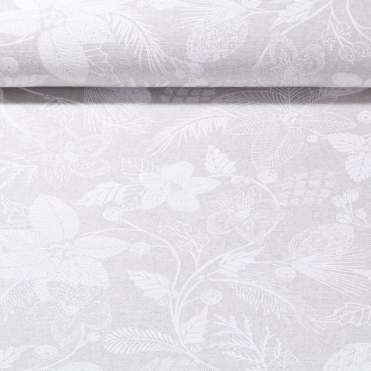 Toile canevas aspect lin - Fleurs de Noël Gris Blanc