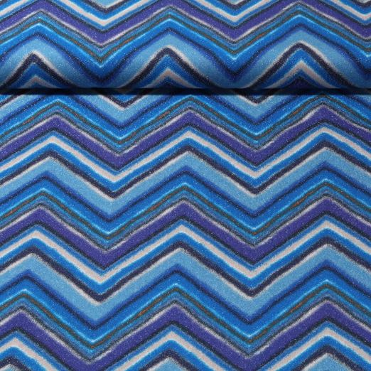 Viscose Lurex - Impression digitale Zigzag Bleu