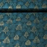 Baumwoll-Popeline - Tannenbäume Petrol Gold