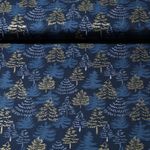 Baumwoll-Popeline - Tannenbäume Navy Gold