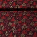 Baumwoll-Popeline - Tannenbäume Bordeaux Gold