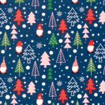 Bomuldspoplin - Dværge og træer blå