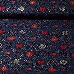 Baumwoll-Popeline - Blumenkranz Blau Gold