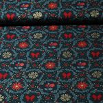 Baumwoll-Popeline - Blumenkranz Tannengrün Gold